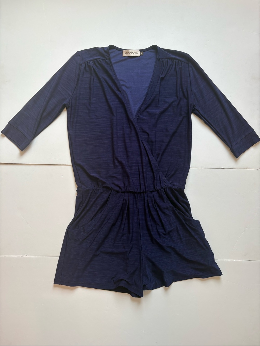 VeronicaM Navy Romper - Short Sleeve Elastic Waist Medium